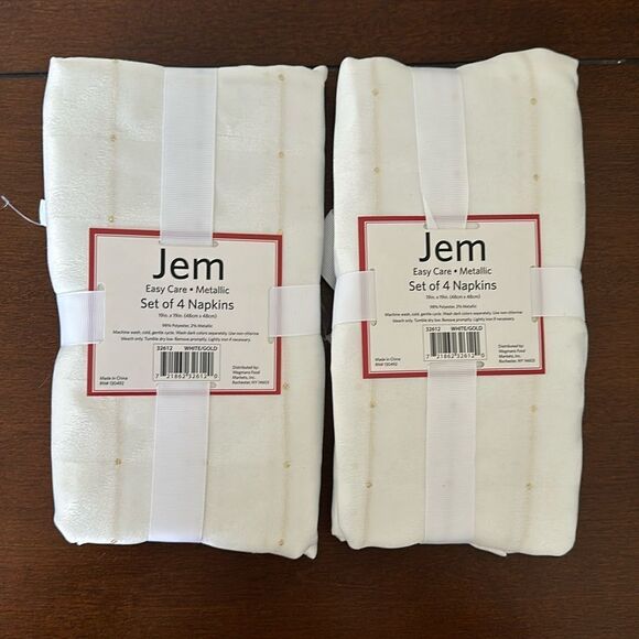 Wegmans Jem White Gold Metallic Polka Ombré Squares Holiday Set of 8 Napkins - Picture 1 of 6